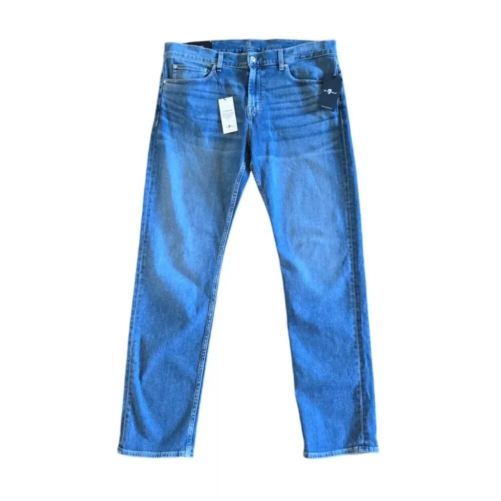 7 For All Mankind Men's Jeans Slimmy Slim Straight Leg Stretch Blue Denim Sz 38